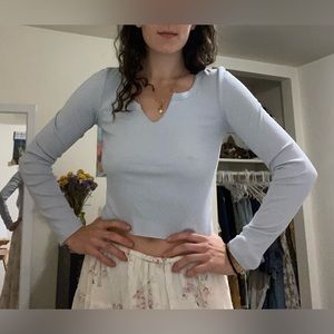 light blue ribbed long sleeve shirt